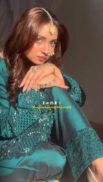 Teal Blue Color Natural Crepe Silk Fabric Thread With Sequence Work Suit