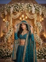 Teal Blue Color Soft Net Fabric Sequence Work Katrina Kaif Lehenga