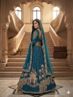 Teal Blue Color Soft Net Fabric Sequence Work Katrina Kaif Lehenga
