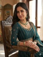 Teal Blue Color Soft Net Fabric Sequence Work Katrina Kaif Lehenga