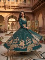 Teal Blue Color Soft Net Fabric Sequence Work Katrina Kaif Lehenga