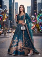 Teal Blue Color Soft Net Fabric Sequence Work Katrina Kaif Lehenga