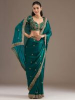 Teal Blue Color Tissue Fabric Multiple Sequence With Jari Embroidery Work Saree