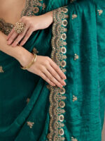 Teal Blue Color Tissue Fabric Multiple Sequence With Jari Embroidery Work Saree