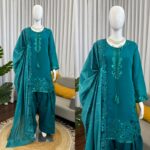Teal Color Mul Chanderi Fabric Sequence Work Farshi Style Palazzo Suit