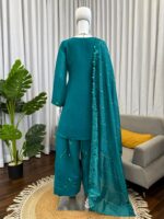 Teal Color Mul Chanderi Fabric Sequence Work Farshi Style Palazzo Suit