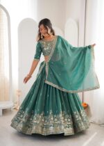 Teal Color Shimmer Silk Fabric Sequence Work Lehenga