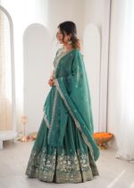 Teal Color Shimmer Silk Fabric Sequence Work Lehenga