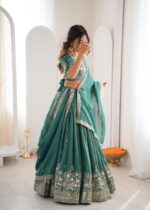 Teal Color Shimmer Silk Fabric Sequence Work Lehenga