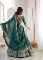 Teal Color Shimmer Silk Fabric Sequence Work Lehenga