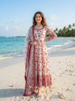 White Color Faux Georgette Fabric Thread With Sequence Work Anarkali Suit