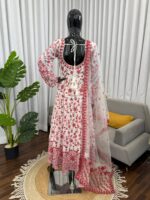 White Color Faux Georgette Fabric Thread With Sequence Work Anarkali Suit