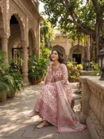 White Color Faux Georgette Fabric Thread With Sequence Work Anarkali Suit