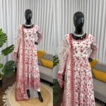 White Color Faux Georgette Fabric Thread With Sequence Work Anarkali Suit