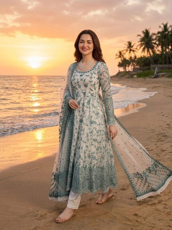 White Color Faux Georgette Fabric Thread With Sequence Work Anarkali Suit