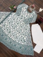 White Color Faux Georgette Fabric Thread With Sequence Work Anarkali Suit