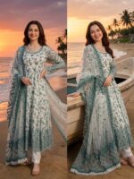 White Color Faux Georgette Fabric Thread With Sequence Work Anarkali Suit