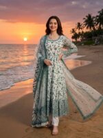 White Color Faux Georgette Fabric Thread With Sequence Work Anarkali Suit