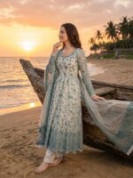 White Color Faux Georgette Fabric Thread With Sequence Work Anarkali Suit