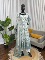 White Color Faux Georgette Fabric Thread With Sequence Work Anarkali Suit