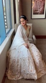 White Color Faux Georgette Fabric Thread With Sequence Work Lehenga