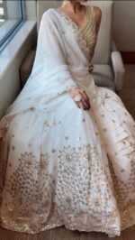 White Color Faux Georgette Fabric Thread With Sequence Work Lehenga