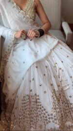 White Color Faux Georgette Fabric Thread With Sequence Work Lehenga