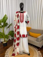 White Color Fendi Silk Fabric Thread Work Palazzo Suit