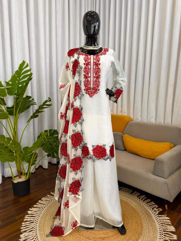 White Color Fendi Silk Fabric Thread Work Palazzo Suit