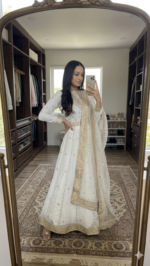 White Color Georgette Fabric Sequence With Jari Work Gown