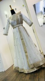 White Color Georgette Fabric Sequence With Jari Work Gown
