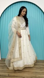 White Color Georgette Fabric Sequence With Jari Work Gown