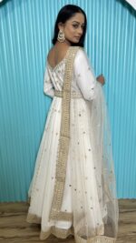 White Color Georgette Fabric Sequence With Jari Work Gown