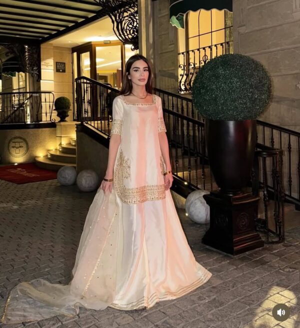 White Color Natural Crepe Fabric Thread With Sequence Work Palazzo Suit