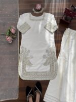 White Color Natural Crepe Fabric Thread With Sequence Work Palazzo Suit