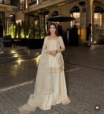 White Color Natural Crepe Fabric Thread With Sequence Work Palazzo Suit