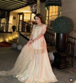 White Color Natural Crepe Fabric Thread With Sequence Work Palazzo Suit