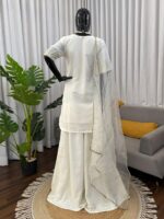 White Color Natural Crepe Fabric Thread With Sequence Work Palazzo Suit