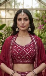 Wine Color Georgette Fabric Foil Mirror Work Koti Style Palazzo Set