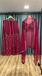 Wine Color Georgette Fabric Foil Mirror Work Koti Style Palazzo Set