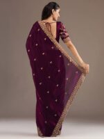 Wine Color Tissue Fabric Multiple Sequence With Jari Embroidery Work Saree