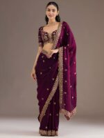 Wine Color Tissue Fabric Multiple Sequence With Jari Embroidery Work Saree