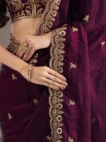 Wine Color Tissue Fabric Multiple Sequence With Jari Embroidery Work Saree
