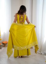 Yellow Color French Crepe Fabric Sequence Work Western Dhoti Style Lehenga