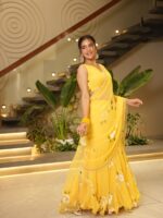 Yellow Color Georgette Fabric Print With Picho Work Lehenga Saree
