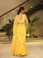 Yellow Color Georgette Fabric Print With Picho Work Lehenga Saree