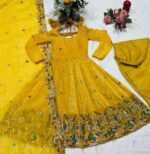 Yellow Color Soft Crunchy Silk Fabric Sequence Multi Embroidery Work Sharara Gown