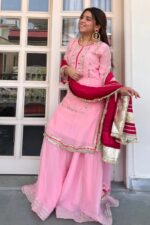 Baby Pink Color Chinon Silk Fabric Sequence With Jari Work Sharara Set