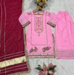 Baby Pink Color Chinon Silk Fabric Sequence With Jari Work Sharara Set