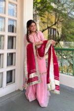 Baby Pink Color Chinon Silk Fabric Sequence With Jari Work Sharara Set